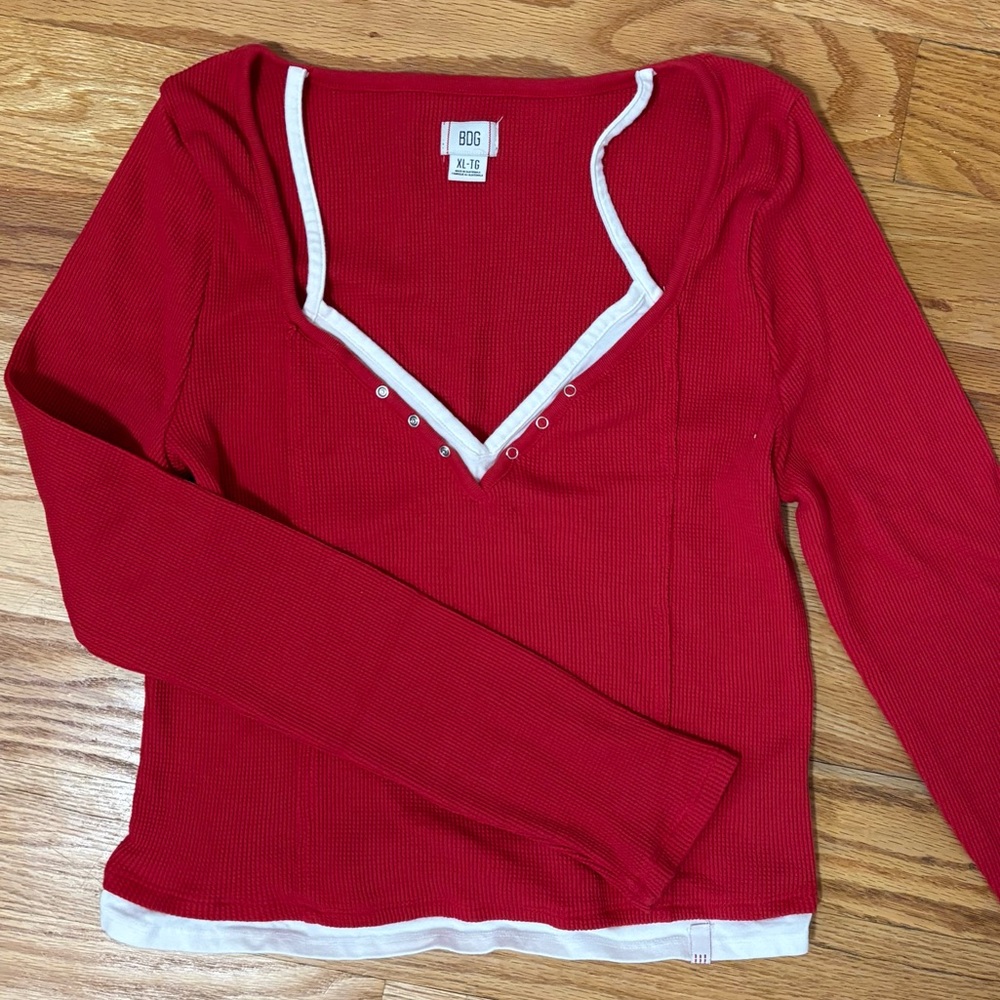 BDG Red Long Sleeve Top with White Cami